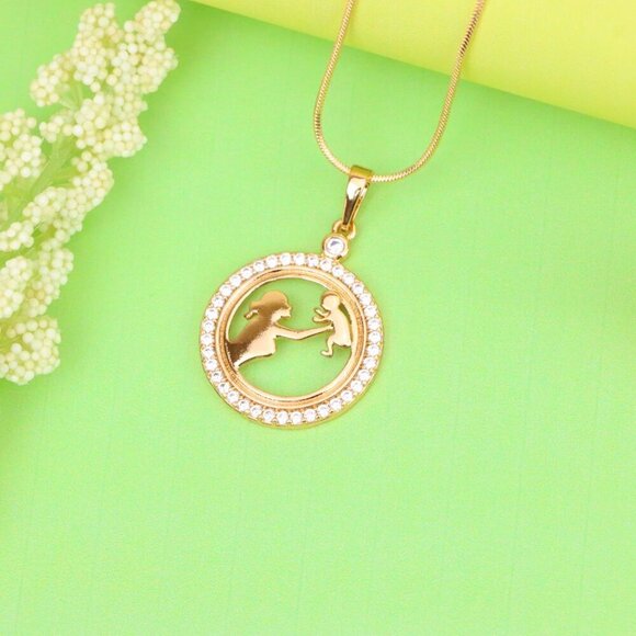 "Rose Gold Circle Pendant with Mother & Child Design and CZ Accents, XPPT1401 - Picture 13 of 13